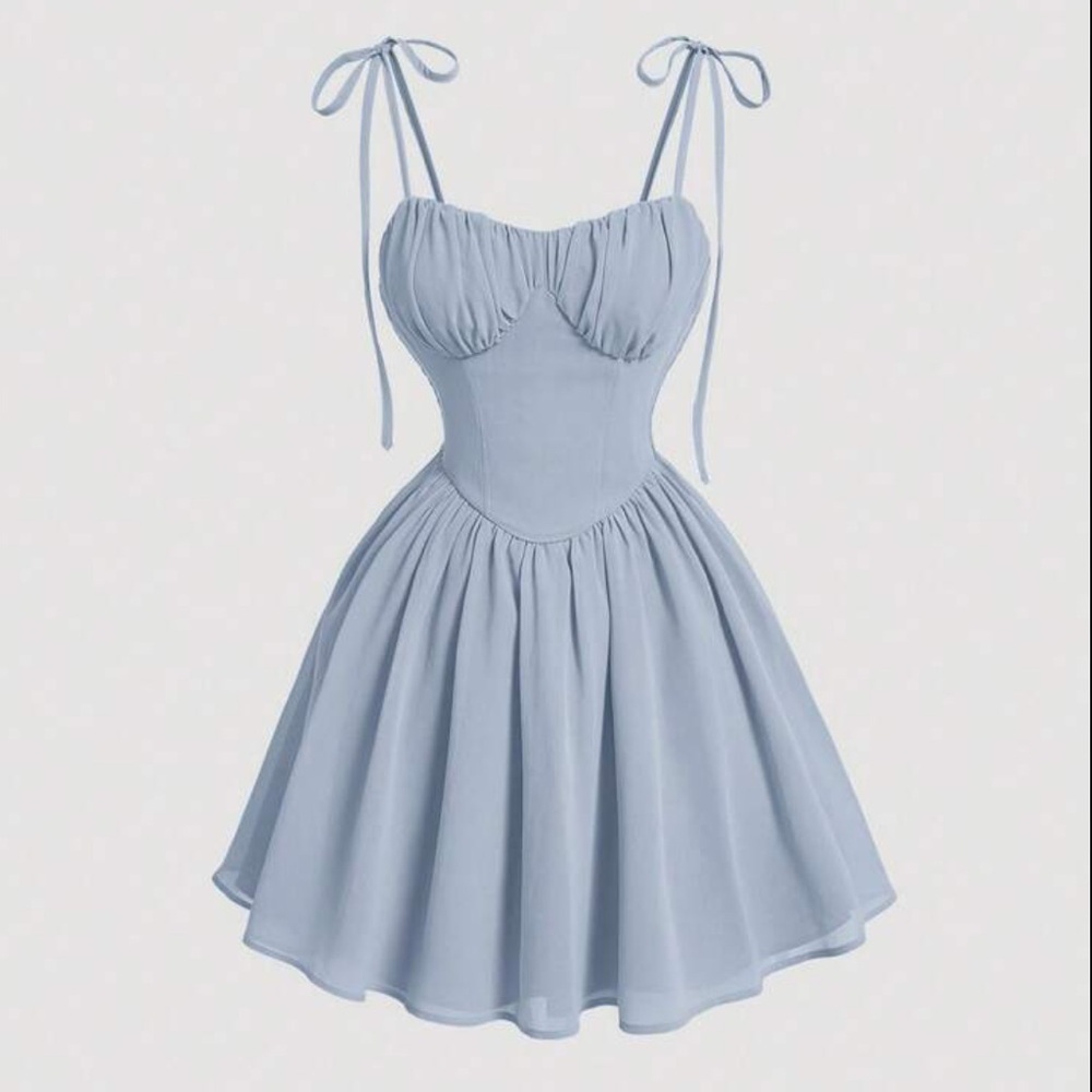 Blue Tie-Shoulder Soft Girl Coquette Milkmaid Fairy A-Line Mini Dress Small